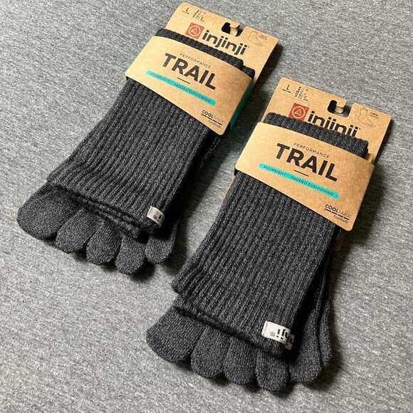 2-Pack Injinji Toe Socks Trail Midweight Crew L Granite - Picture 3 of 11